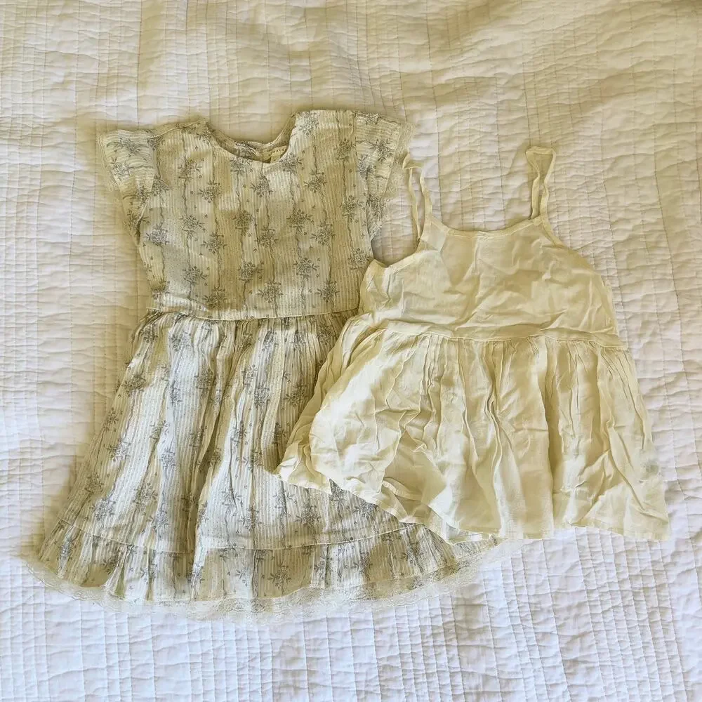 Noralee Cream and Grey Floral Dress Girls Size 4 Cotton